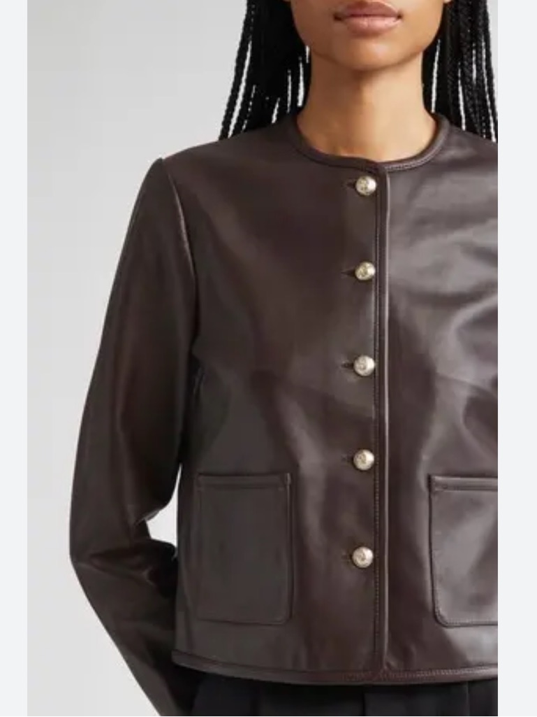 Reiss Brown Leather Button-Front Jacket
